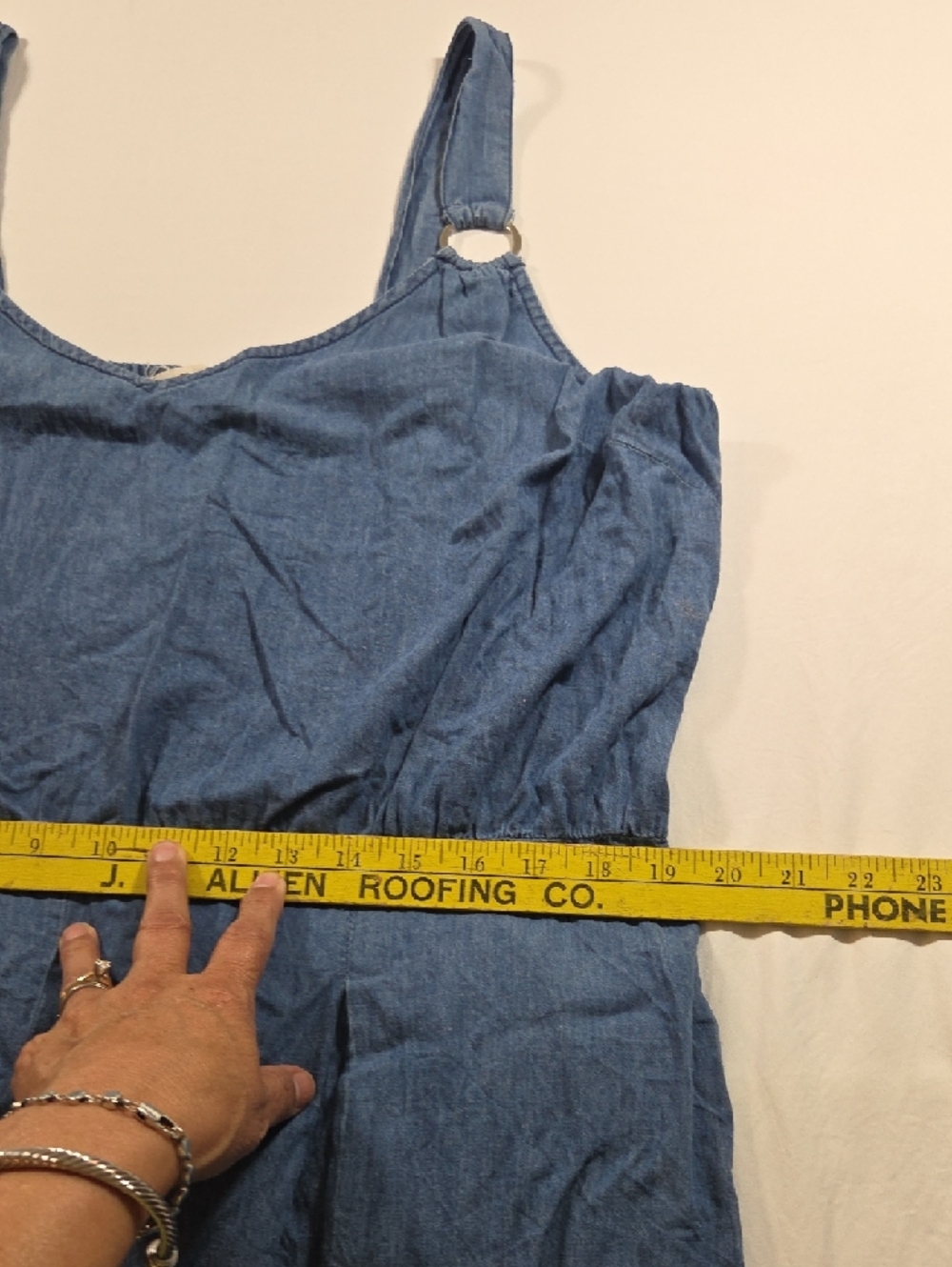 Derek Heart Light Blue Chambray Romper Capri Wide Leg Jumpsuit Jumper Overalls - Picture 5 of 7